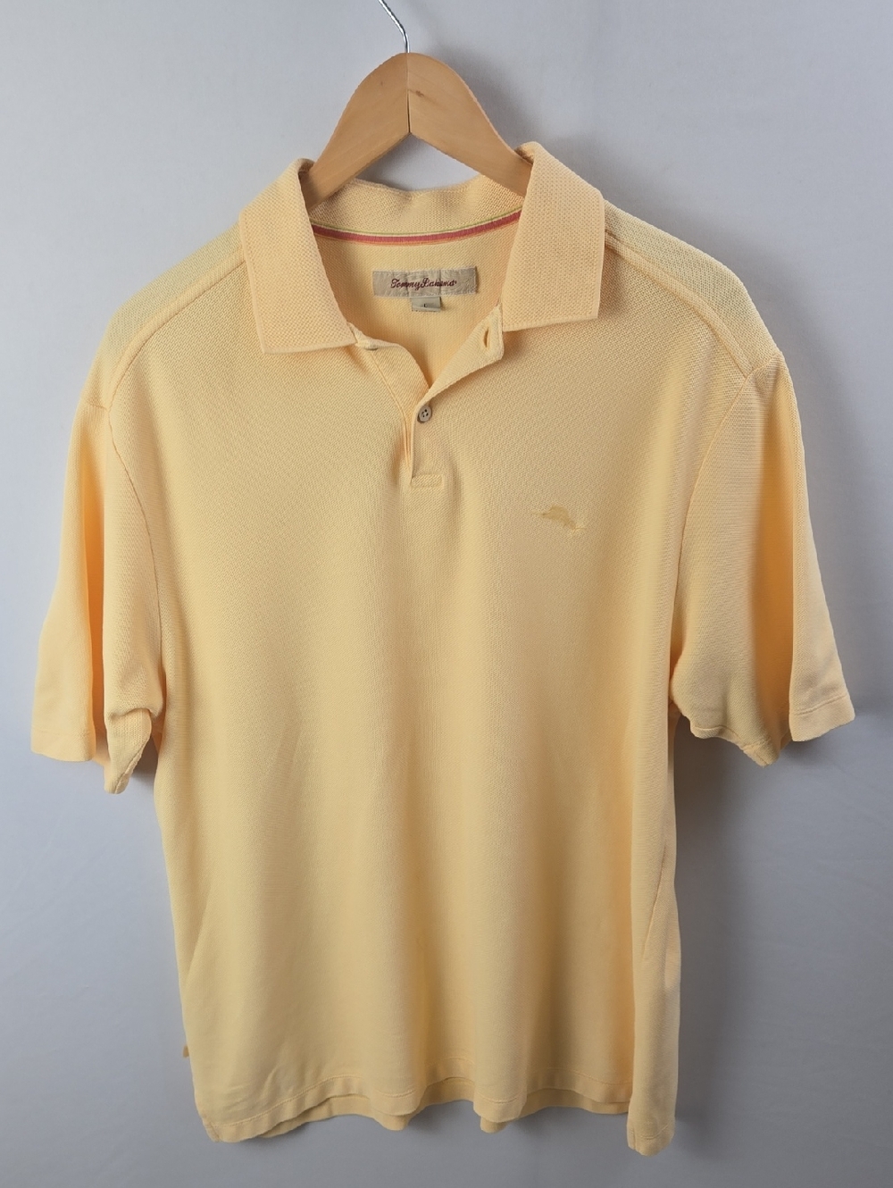 Tommy Bahama Light Yellow Short Sleeve Polo Sz L Golf Preppy Country Club Casual